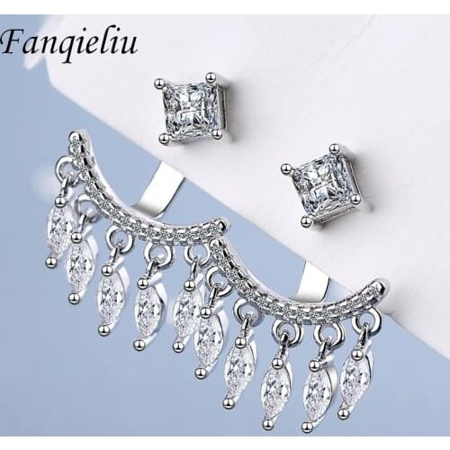 Fanqieliu 5pcs Crystal Charms Push-Back Buckle 925 Sterling Silver Stud Earrings For Girl FQL21296