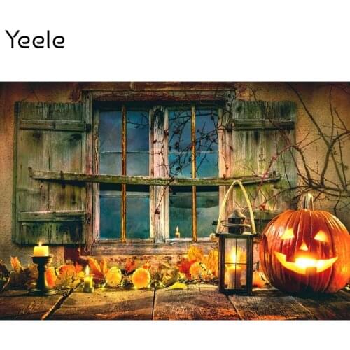 Yeele Halloween Background Pumpkin Lantern Wood Window Candle Portrait Photocall Backdrop Photographic Photo Studio Photography