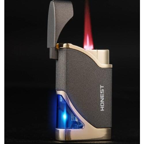 Torch Butane Turbine Lighter Personality Creative Windproof Metal Red Flame Cigar Lighter Cigar Accessories Gadgets for Men