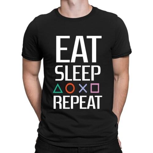 Eat Sleep Playstation Repeat Tshirt Best HipHop Tops Crazy Summer T Shirt For Men Knitted Vintage Slim Fit Plus Size 3xl
