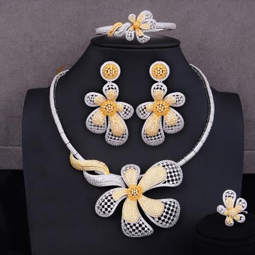 GODKI Luxury Flower Leaf Nigerian Choker Jewelry sets For Women Wedding Cubic Zircon CZ Dubai Gold Bridal Jewelry Set 2019