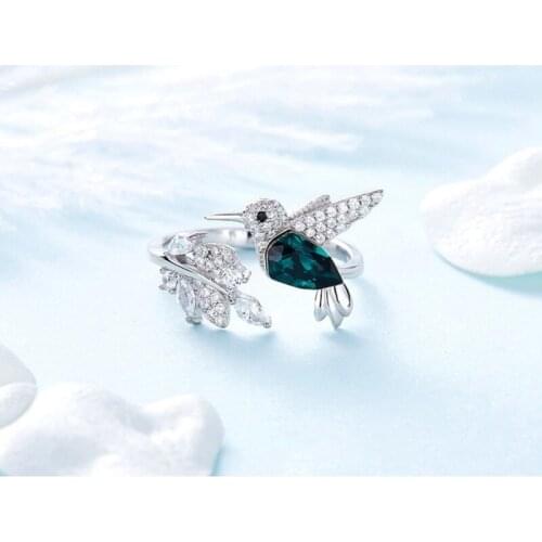 Hummingbird Ring Womens Girls Hummer Jewelry Adjustable bird Topaz birdie Kolibre with crystal --12Pcs/Lot