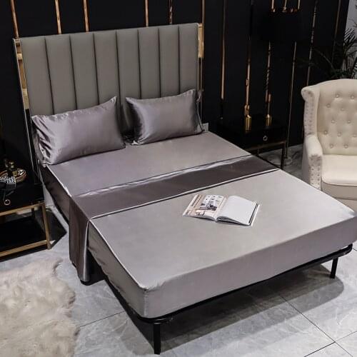 Faux Silk Satin Bed Sheets Set Luxury Home Textile Large Pillowcases Solid Color Fitted Bedsheet Queen Twin Bed Cover Linens Set