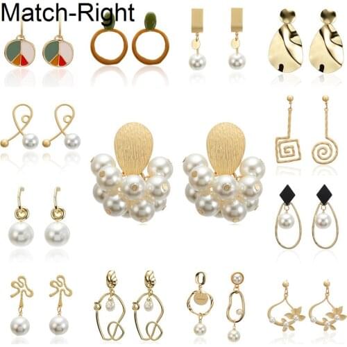 Match-Right Gold Color Trendy Earrings for Women/Cute/Dangle/Korean/Pearl/Statement/Drop Earring Women oorbellen brincos SP636