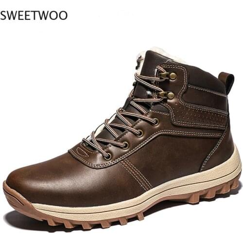 Winter Warm Men Boots Genuine Leather Fur Plus Men Snow Boots Handmade Waterproof Working Ankle Boots High Top Men Shoes