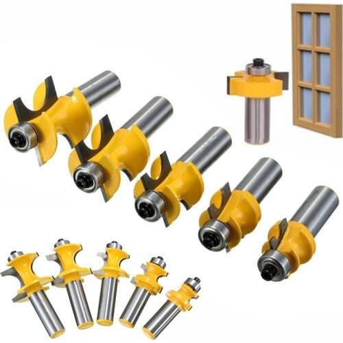 5pcs 3/8" 5/16" 1/4" 3/16" 1/8" 1/2" Shank Half Round Router Bit Kits High Quality Drill Bits For Woodworking Tool