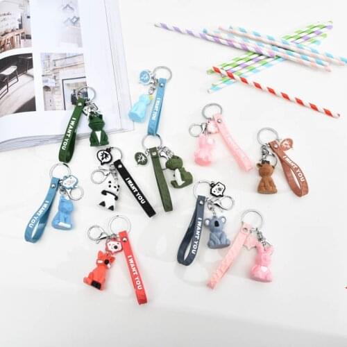 New Fashion Stereo Cute Dinosaur Keychain Key ring Panda Koala Fox Multiple Animal Keychain Cartoon Mobile Phone Bag Fun Pendant