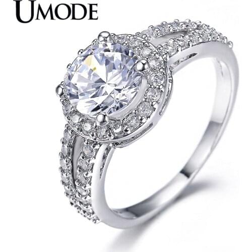 UMODE Halo Engagement Ring With Top Grade 2ct AAA CZ Wedding Rings Jewelry For Women Bijoux Christmas Gifts AUR0021