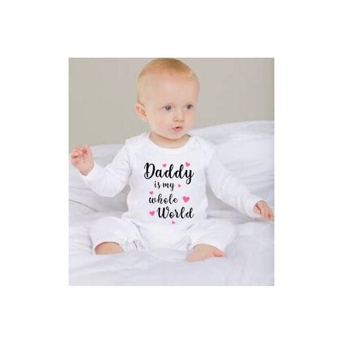 Autumn Warm Soft Newborn Baby Romper Long Sleeves Cotton Loose Baby Sleepwear Daddy Is My Whole World Kids Baby Girls Jumpsuit