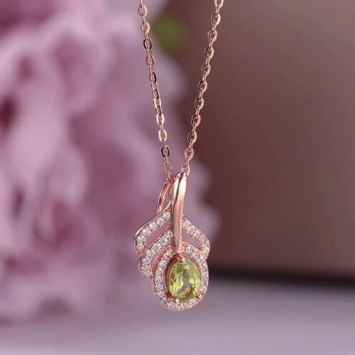 Natural Peridot Gemstone Pendant Necklace Pure 925 Silver Fine Jewelry Green Leaf Rose Gold Plated Classic Necklaces CCNI058