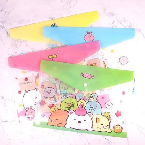 1pcs Transparent Sumikko Gurashi A4 File Package Cartoon Test Paper Storage Bag Stationery Cute Button Document Bags Briefcases