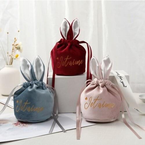 New Velvet Rabbit Gift Bags with Drawstring Wedding Favors Candy Gift Boxes Baby Shower Birthday Party Gift Bag for Packaging