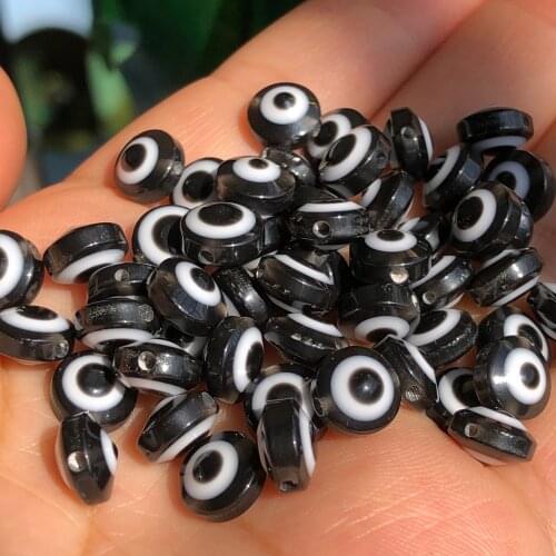 Black Evil Eye Resin Flat Round Loose Spacer Beads for Jewelry Making Bracelet DIY Doll Eyes Accessories Findings 6/8/10mm