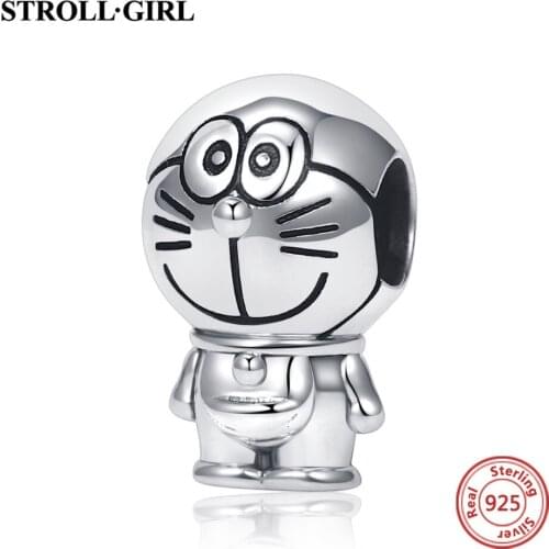 925 Sterling Silver Robot Cat Beads Cartoons Childhood Animal Charms fit original European Bracelet for Women DIY Fine Jewelry