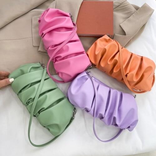 Casual Solid Leather Cloud Underarm Handbags Female Daily Pleated Shoulder Bags Fashion Exquisite Shopping Bag