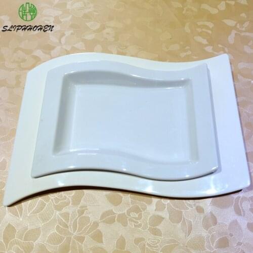 Rectangle Wave Type Cake Dessert Plate Japanese Cooking White Sushi Dish Restaurant Imitation PorcelainTableware