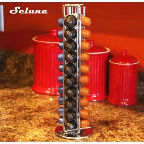 Seluna Nespresso Coffee Pod Holder Tower Coffee Capsule Stand Steel Storage Rack Iron Plating Coffee Shelves Rotary