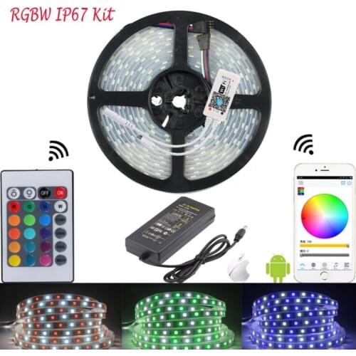 [Seven Neon]DC12V Waterproof LED Strip 5050 60LED/m 5M RGBCW RGBWW+12V 5A power adaptor+WIFI/24KEY/2.4G RF LED Controller