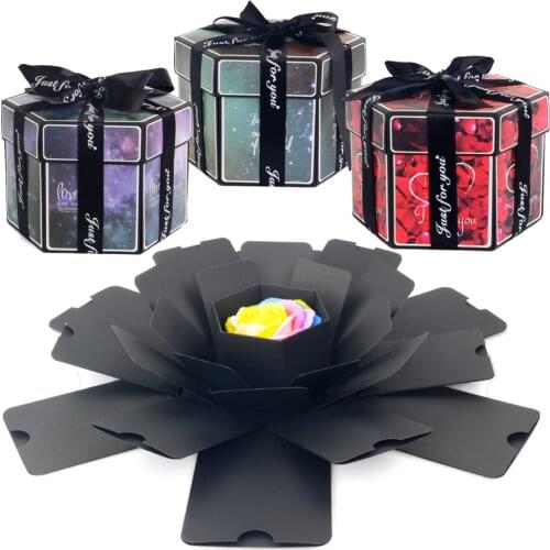 Hexagon Surprise Explosion Box DIY Handmade Scrapbook Photo Album Wedding Gift Box for Valentine Christmas Gift Boxes