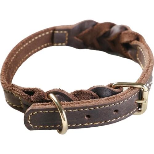 Genuine Leather large Dog Collar Copper buckle big dog Collars pet Neck Strap Braided Real Leather Collar For Medium big Dogs
