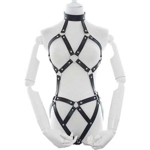 Sexy Leather Bondage harness belt Porno lingerie bodysuit women night club body fetish lingerie Adult crotchless exotic apparel