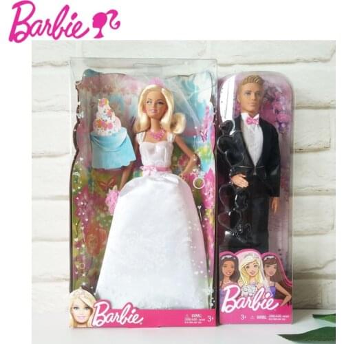Wedding Doll Bride Ken Groom Couples Genuine Barbie Doll Collection Wedding Christmas Valentines Day Gift Girls Dream X9444