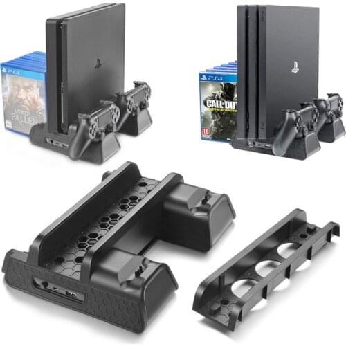 PS4/PS4 Slim/PS4 PRO Vertical Stand with Cooling Fan Cooler Dual Controller Charger Charging Station for SONY Playstation 4 PS4