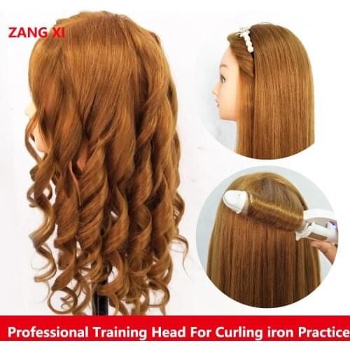 High Quality 80% Real Golden Hair Training Head For Curl Iron Straighten Practice Cosmetology Female Hairdresser Mannequin Head