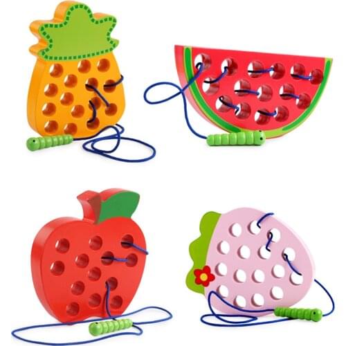 High Quality Montessori Wooden Toys Worm Eat Fruit Apple Pear Funny Baby Game Preschool Educational Toys for Children Gift