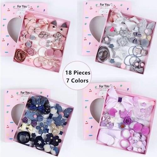 1 Set = 18 PCS New Kids Children Accessories Hairpins Barrettes Baby Fabric Bow Flower Headwear Hair clips Girls Headbands