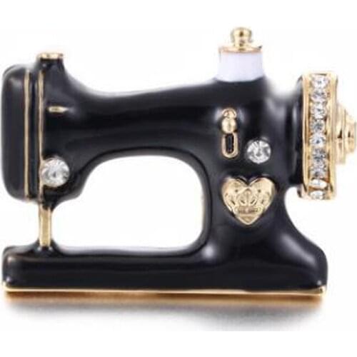 Women Girls Sewing Machine Brooch Black Enamel Brooches Jewelry Hijab Pin For Collar Suit Scarf Decoration Accessories XZ401