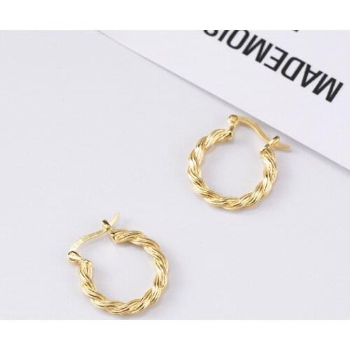 Golden weave circle hoop earrings 100% 925 Sterling silver Jewelry fashion Hypoallergenic hoop earrings for women gift