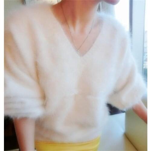 Women ladies Sweaters and pullovers Lantern sleeves Pure Mink Cashmere Knitted Pullover sweater free shipping S1918