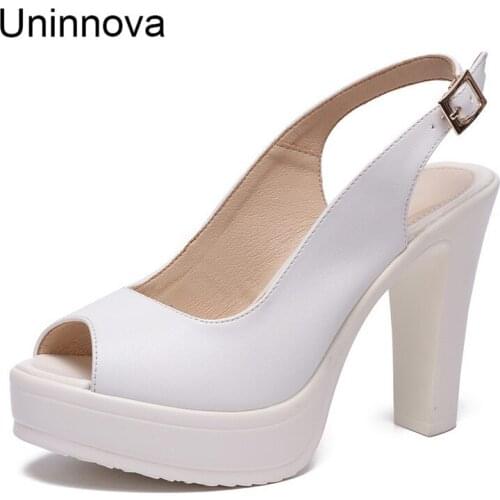Women Summer Slingbacks Platform Elegant Stable Heels Super High Heels Peep Toe Shoes Uninnova WSA082
