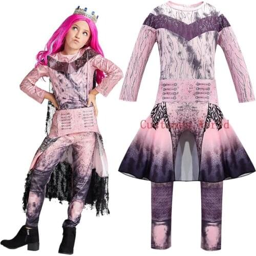 New Girls Costume Jumpsuit Halloween Descendants 3 Audrey Mal Halloween Costumes Fancy Outfits for women Cosplay Wig Fancy Dress