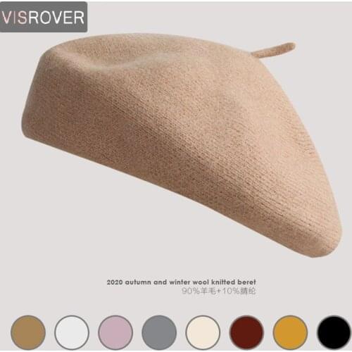 VISROVER new 12 colorways winter woman wool beret solid winter hat for woman autumn hat top quality Women Boina gift wholesales