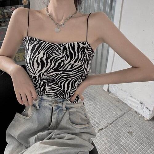 2021 Zebra Pattern Tube Top Sling Womens Thin Shoulder Strap Tight Cropped Tops