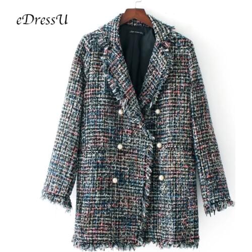 Women Winter Coat Long Plaids Tweeds Jacket Wool Blend Overcoat Double Breast Elegant British Korean Fashion Jacket Outwear HX