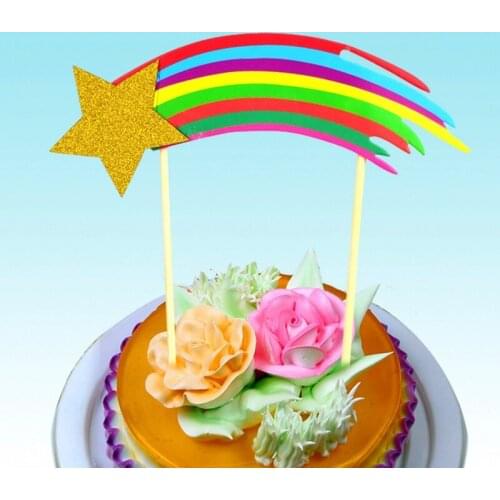 1pc DIY Rainbow Star Birthday Cake Ice-cream Cupcake Toppers Picks Boy Girl Kids Birthday Party Childrens Day Dessert Decor