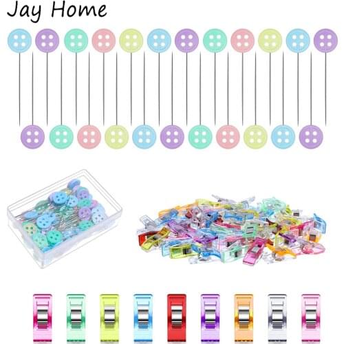 100Pcs Flat Button Head Straight Pins Quilting Sewing Pins with Plastic Sewing Clips for Fabric Dressmaking Sewing DIY Crafts