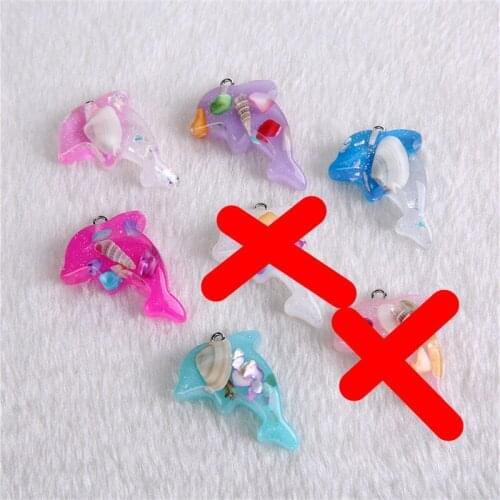 12pcs 33mm*23mm Multicolor Ocean series Charms Glitter Dolphin with Shell Flatback Resin Cabochons for Jewelry DIY