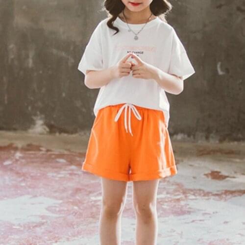 2021 Summer Girls Outfits White T-Shirt & Shorts 2Pcs Child Sports Sets 6 8 10 12 Year Teen Kids Girl Clothes Casual Tracksuit