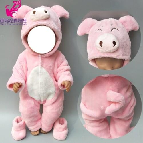 38cm doll clothes for 43cm Baby doll boy clothes pants pink pig set for 17" babies doll fur pajama