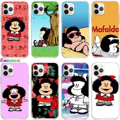 Animated cute Mafalda For Apple iPhone 12 11 Pro Max mini XS Max XR X 8 7 6 6S Plus 5S SE 2020 Transparent Phone Case