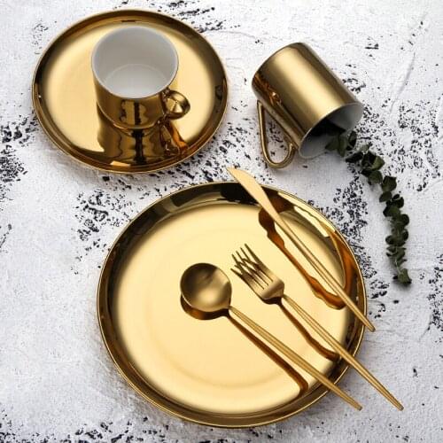 Nordic Plate Large Gold Plate ins Creative Ceramic Coffee Cup Breakfast Dessert Plate Storage Tray Coffee Cup Mug