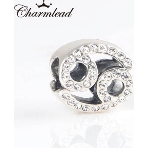 Charmlead 925 Sterling Silver Beads Floating Cancer Zodiac Charm with CZ Fits Pandora Charms Bracelets Bead DIY Jewelry