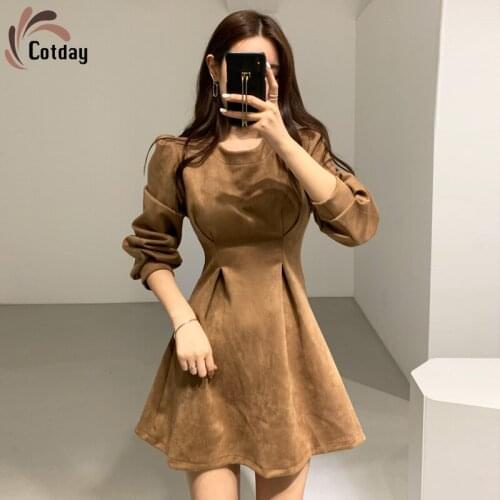 Cotday short Asapgot Korea Chic Elegant Light Mature Woman Spring Casual Temperament Slim Close your waist Mini Full Dress
