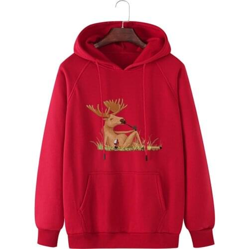 Covrlge Mens Elk Printing Sweatshirt Autumn Winter Christmas Mens European American Street Plus Size Hooded Male Top MWW272