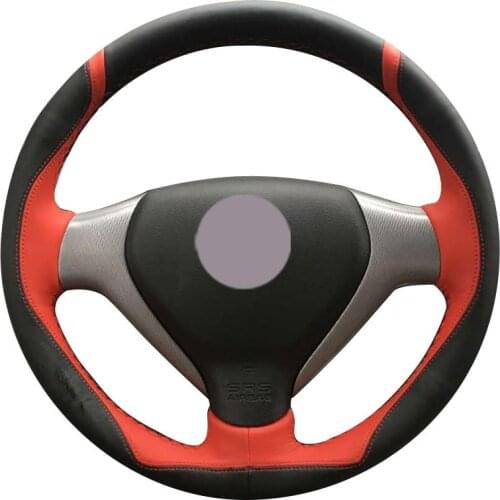 DIY Customize Braiding Black Leather Red Leather Car Steering Wheel Cover For Honda Old City Fit Jazz