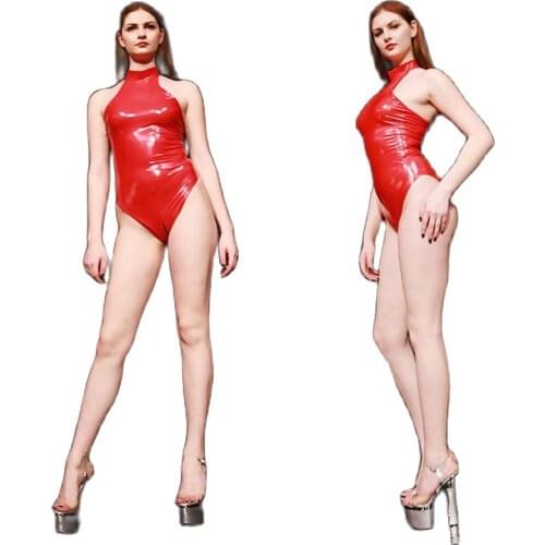 Plus Size Halter Wetlook Zip Open Crotch Bodysuit Latex PVC Catsuit Glitter Bodystocking Sexy Hot Erotic Teddies Swimwear Overol